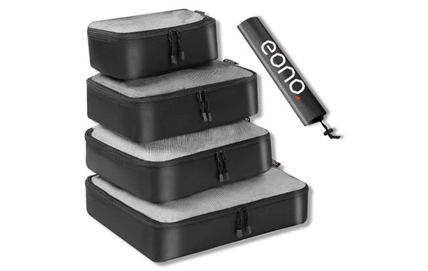Set Di 4 Organizer Per Valigia A Compressione: Cubi Da Viaggio Impermeabili Con Sacchetto Per Scarpe | Perfetti Per Zaino E Bagaglio A Mano (Nero)