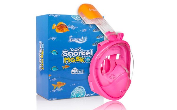 Maschera Integrale Da Snorkeling Per Bambini - Vista 180° Antiappannamento - Supporto Per Action Cam E Borsa Inclusa